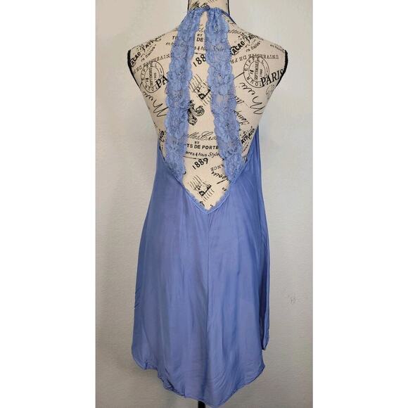 Victorias Secret Satin Mini Dress Womens Sz M Lace Trim 90's Fairy Blue Purple - Picture 9 of 16